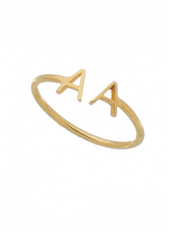 Anel de ajuste com duas letras personalizadas folheado em ouro 18k