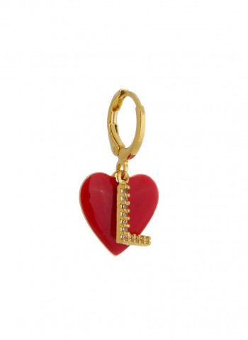Par de Brincos com pingente de  coração vermelho e letra personalizada folheado em ouro 18k 
