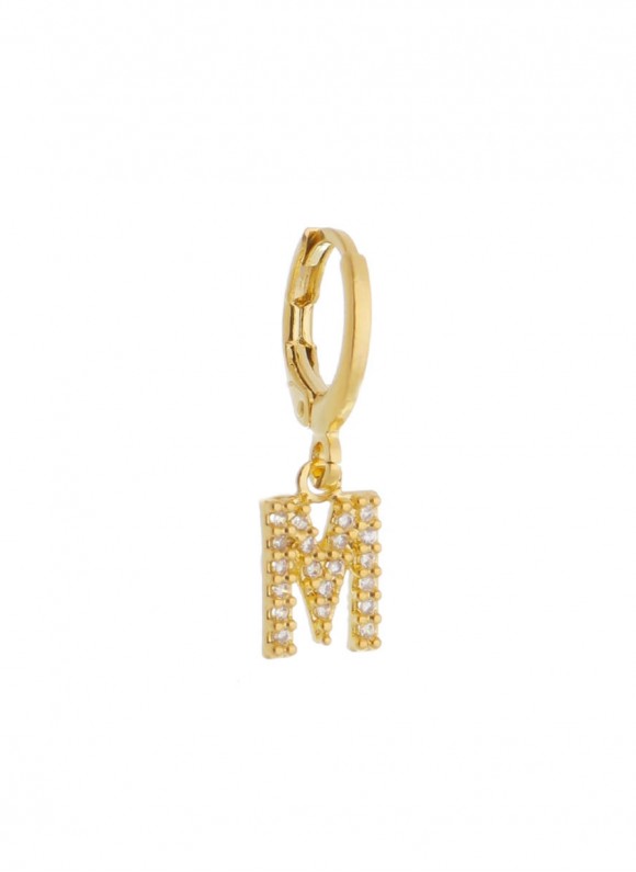 Par de Brincos pequeno  com pingente de letra de brilhante personalizada folheado em ouro 18k Par de Brincos pequeno  com pingente de letra de brilhante personalizada folheado em ouro 18k