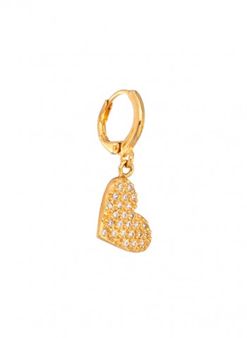 Par de Brincos pequeno com pingente de coração cravado com brilhantes folheado em ouro 18k  Par de Brincos pequeno com pingente de coração cravado com brilhantes folheado em ouro 18k
