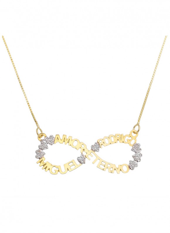 Colar  com pingente em formato de infinito e nomes personalizados folheado em ouro 18k Colar  com pingente em formato de infinito e nomes personalizados folheado em ouro 18k