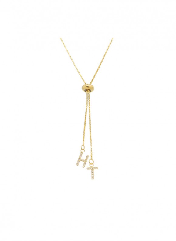 Colar com dois pingentes de letras personalizadas folheado em ouro 18k Colar com dois pingentes de letras personalizadas folheado em ouro 18k