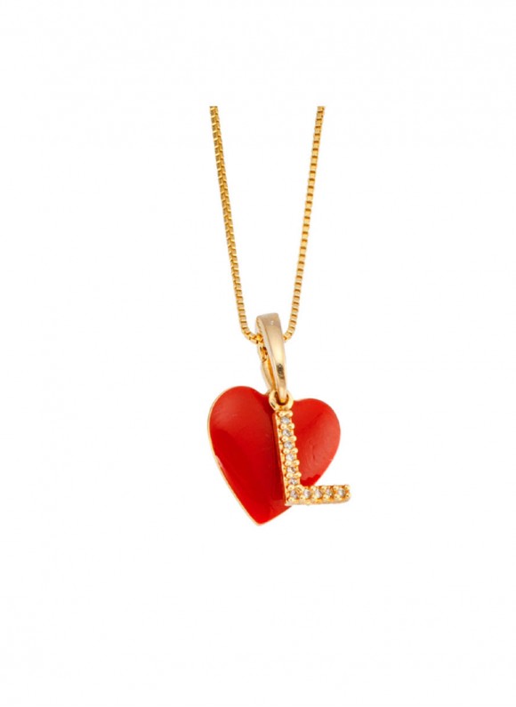 Colar com pingente de coração vermelho e uma letra personalizada folheado em ouro 18k Colar com pingente de coração vermelho e uma letra personalizada folheado em ouro 18k