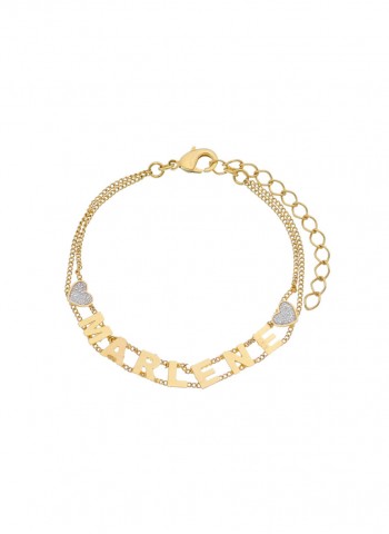 Pulseira de corrente dupla com nome personalizado e dois corações folheado em ouro 18k  Pulseira de corrente dupla com nome personalizado e dois corações folheado em ouro 18k