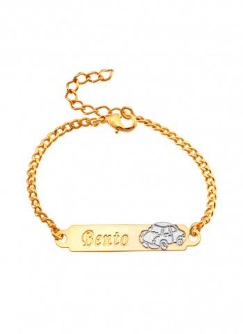 Pulseira Infantil personalizada com nome gravado e carro folheado em ouro 18k  Pulseira Infantil personalizada com nome gravado e carro folheado em ouro 18k