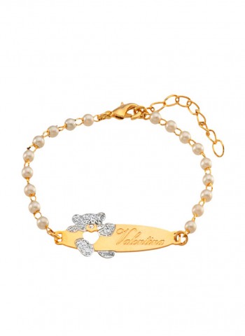 Pulseira de pérolas Infantil personalizada com nome gravado e ursinho folheado em ouro 18k  Pulseira de pérolas Infantil personalizada com nome gravado e ursinho folheado em ouro 18k